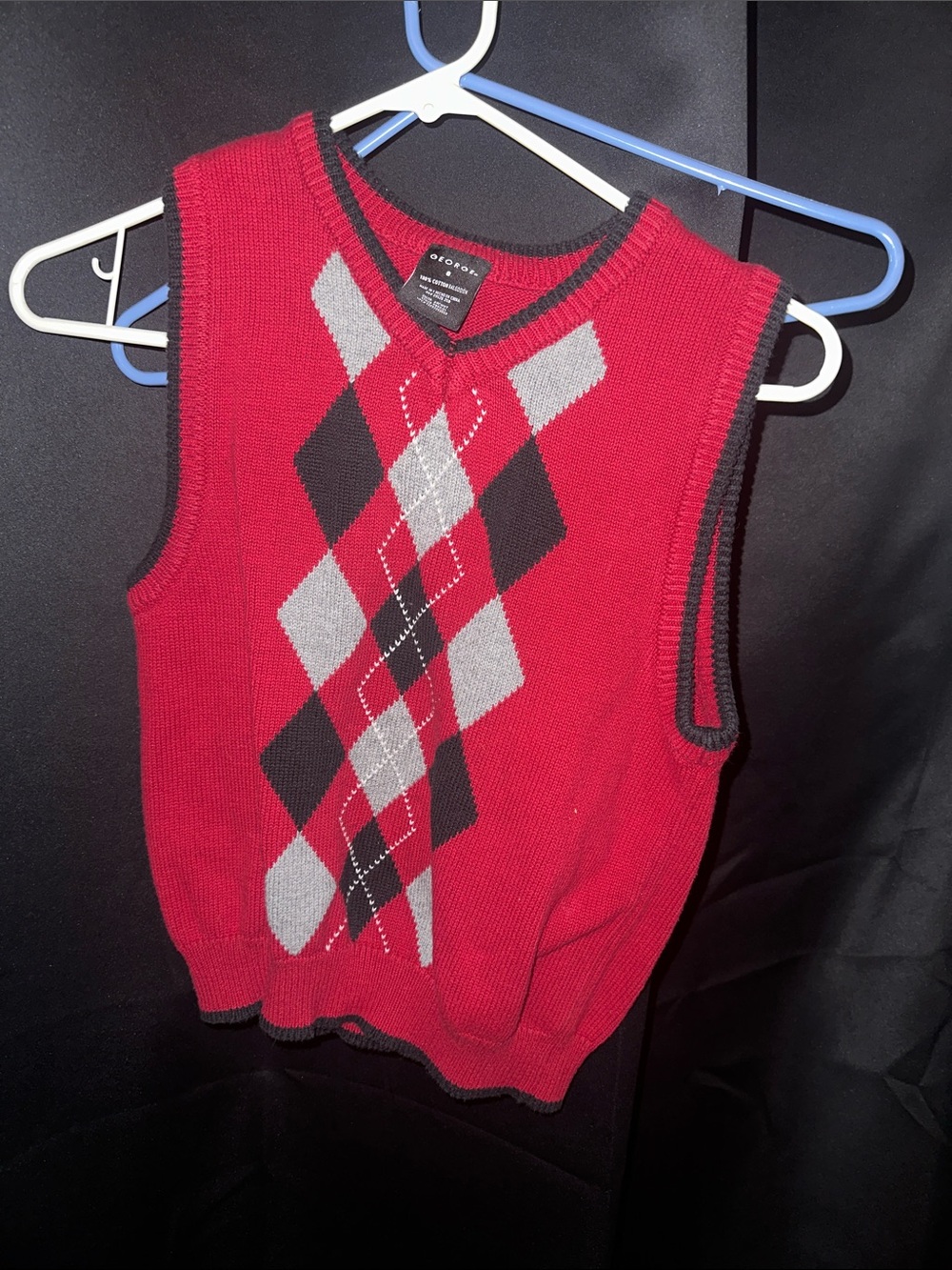Red Argyle Knit Sweater Vest